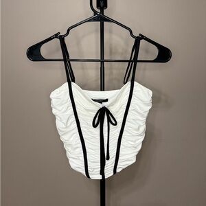Forever 21 White Ruched Camisole with Black Accents